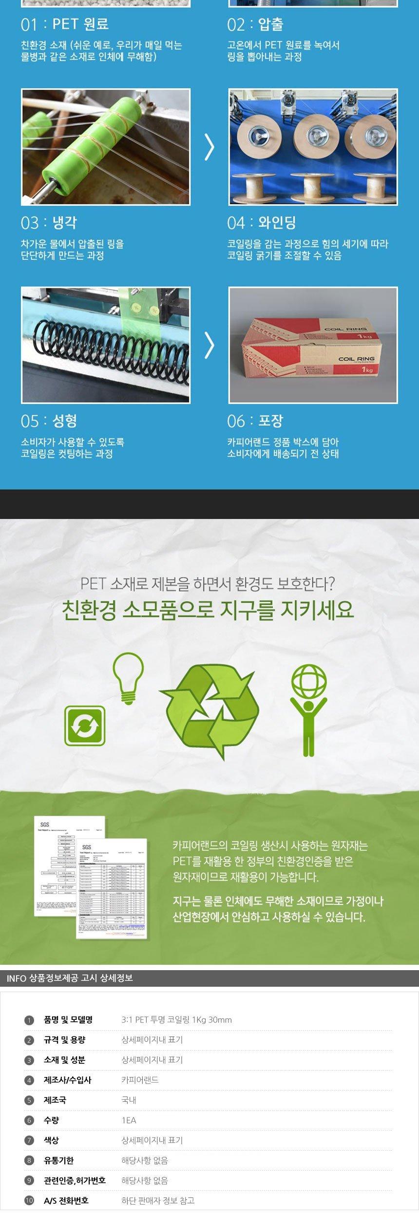 제본용 3대1 투명 PET 코일링 1Kg 30mm/투명링/제본용투명링/제본전용링/제본링/코일링/제본소모품/제본악
