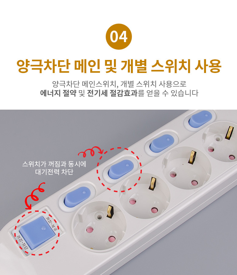 개별멀티탭 4구 5m 29-00645 (1C621) 멀티탭 가정용멀티탭 컴퓨터멀티탭 PC멀티탭 사무실멀티탭 콘센트 멀티콘센트 업소용멀티탭 식당멀티탭