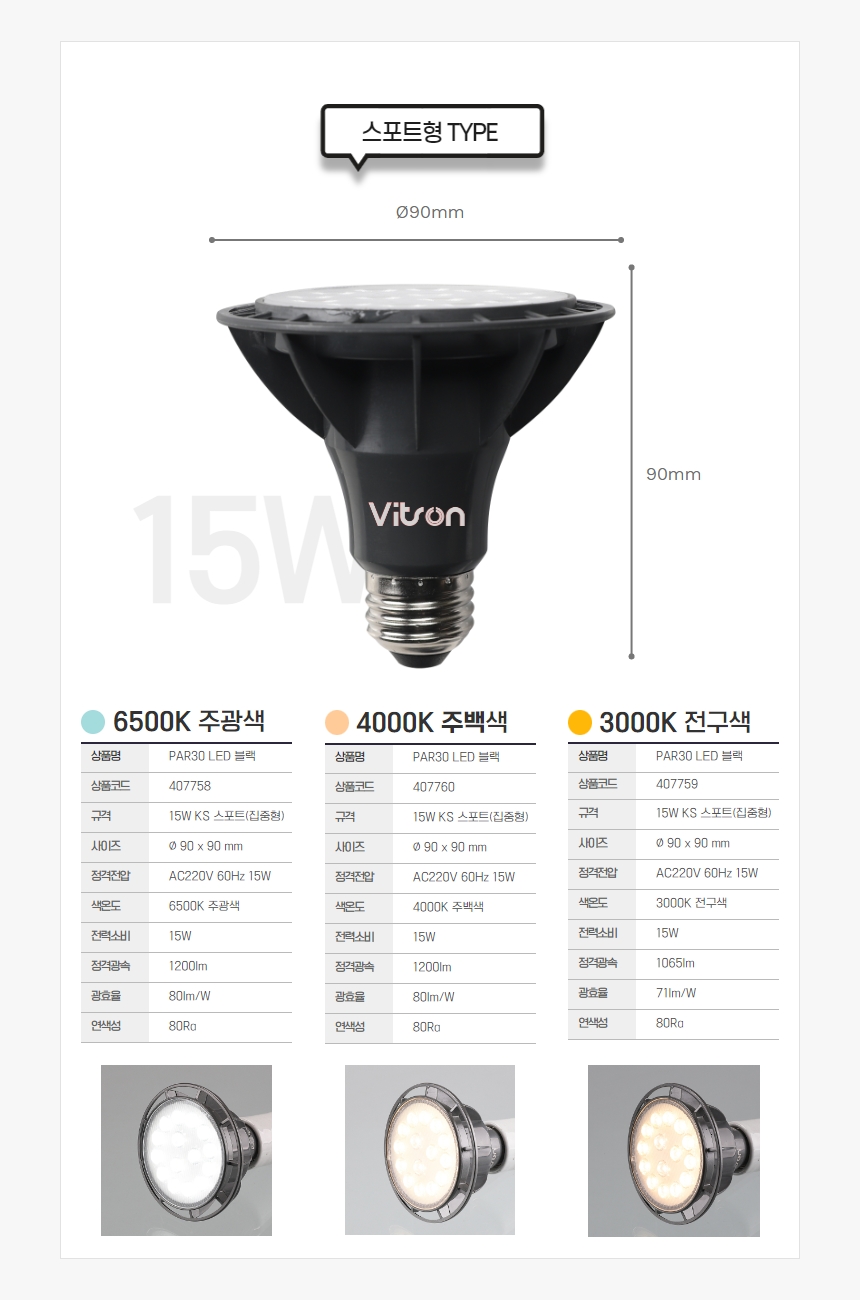PAR30 LED 블랙(A) 15W 주백 스포트(집중형)(대체코드:380858) in-407760 전구 LED전구 내장형전구 내장형LED램프 내정형LED전구 컨버터내장형램프 거실전구 사무실전구