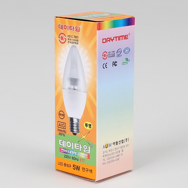 촛대구 LED 5W E17 투명 전구색 KS in-512884 전구 장식용전구 인테리어전구 촛대구전구 조명 장식조명 인테리어조명 컬러촛대구 촛대조명 촛대전구