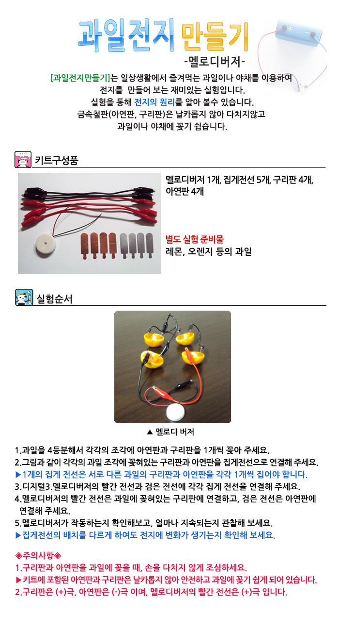 향앤미과학 과일 전지 만들기 멜로디 버저 1인용/과학교구/과학실험/과학실험교구/과학실험키트/과학학습교