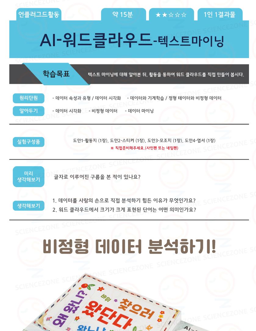 AI 워드클라우드 텍스트마이닝 1인용 워드클라우드 텍스트마이닝 데이터시각화 데이터마이닝 마이닝 활동워드클라우드 과학교구 과학수업 과학장난감 과학상자