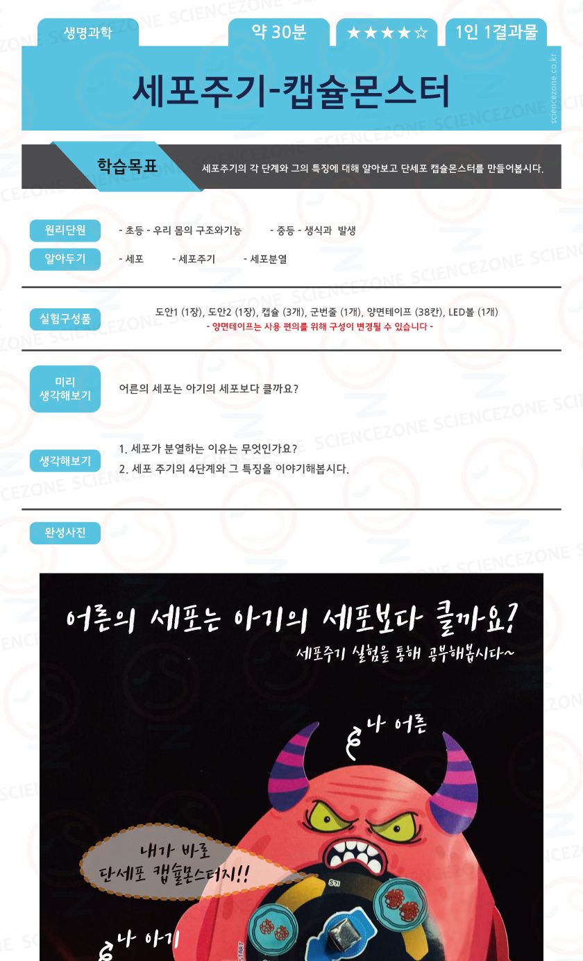 캡슐몬스터 세포주기 5인용 초등과학실험키트 키즈과학실험 어린이과학실험 초등교과실험 생식과발생실험 우리몸의구조와기능 세포학습교구 세포실습교구 세포주기학습교구 생명과학교구 초등세포과학교구
