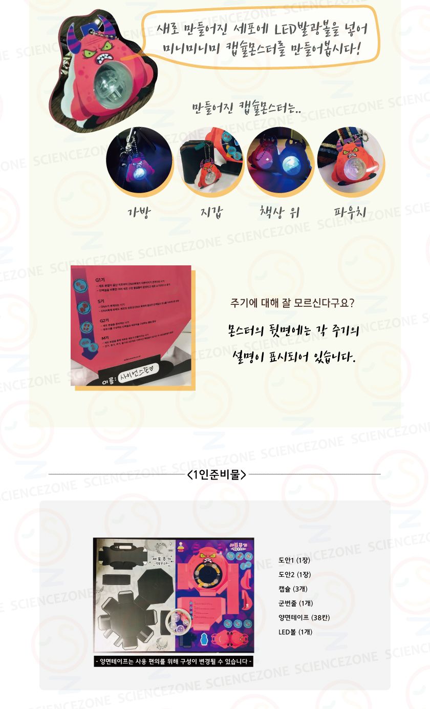 캡슐몬스터 세포주기 5인용 초등과학실험키트 키즈과학실험 어린이과학실험 초등교과실험 생식과발생실험 우리몸의구조와기능 세포학습교구 세포실습교구 세포주기학습교구 생명과학교구 초등세포과학교구
