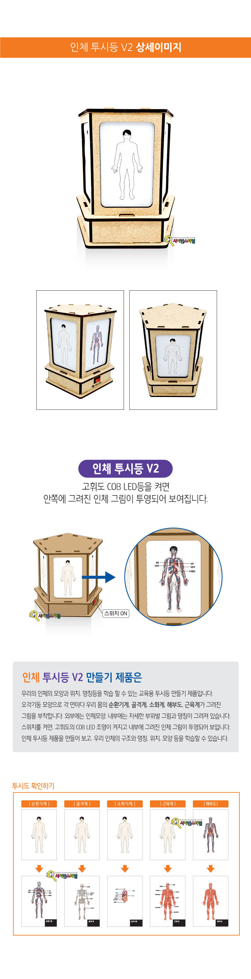 인체투시등 V2 만들기 교구 만들기교구 과학교구 과학만들기 과학만들기세트 과학만들기재료 초등학습교구 과학방과후재료 과학공작완구 과학공작재료