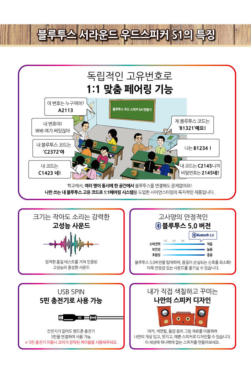 블루투스 서라운드 우드스피커 S1 블루투스스피커 블루투스우드스피커 스피커 스피커만들기 서라운드우드스피커 과학교구 과학장난감 과학놀이 과학준비물 과학만들기