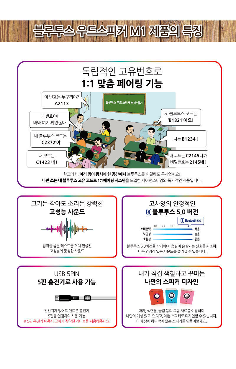 블루투스 우드 스피커 M1 만들기놀이 만들기 조립완구 만들기키트 학습키트 교육용키트 완구 장난감 만들기세트 조립세트 스피커만들기 스피커만들기키트