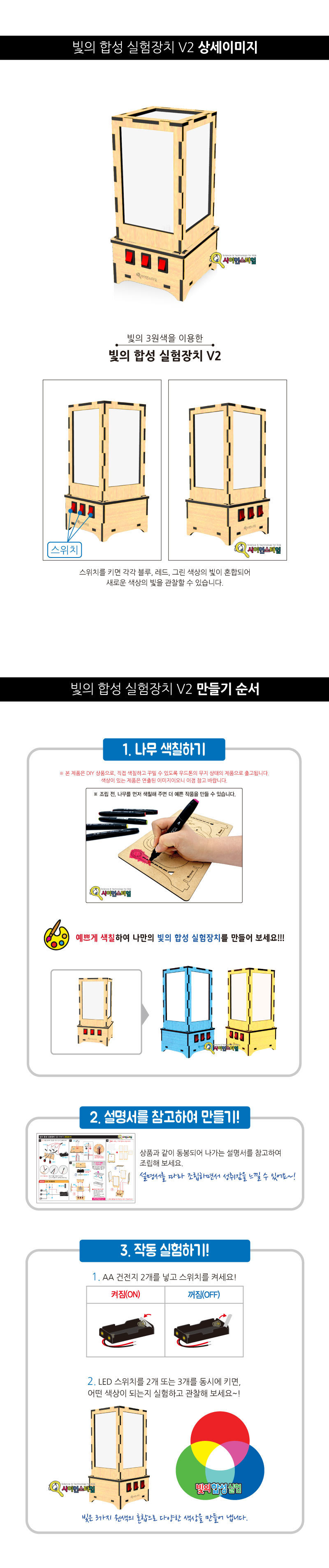 빛의 합성 3원색 실험장치 V2 만들기 빛의합성실험교구 빛의혼합실험교구 빛의3원색학습 빛의3원색교구 빛의3원색실험 빛의합성실습 어린이과학교구 키즈과학교구 빛의합성학습재료 학습용과학교구