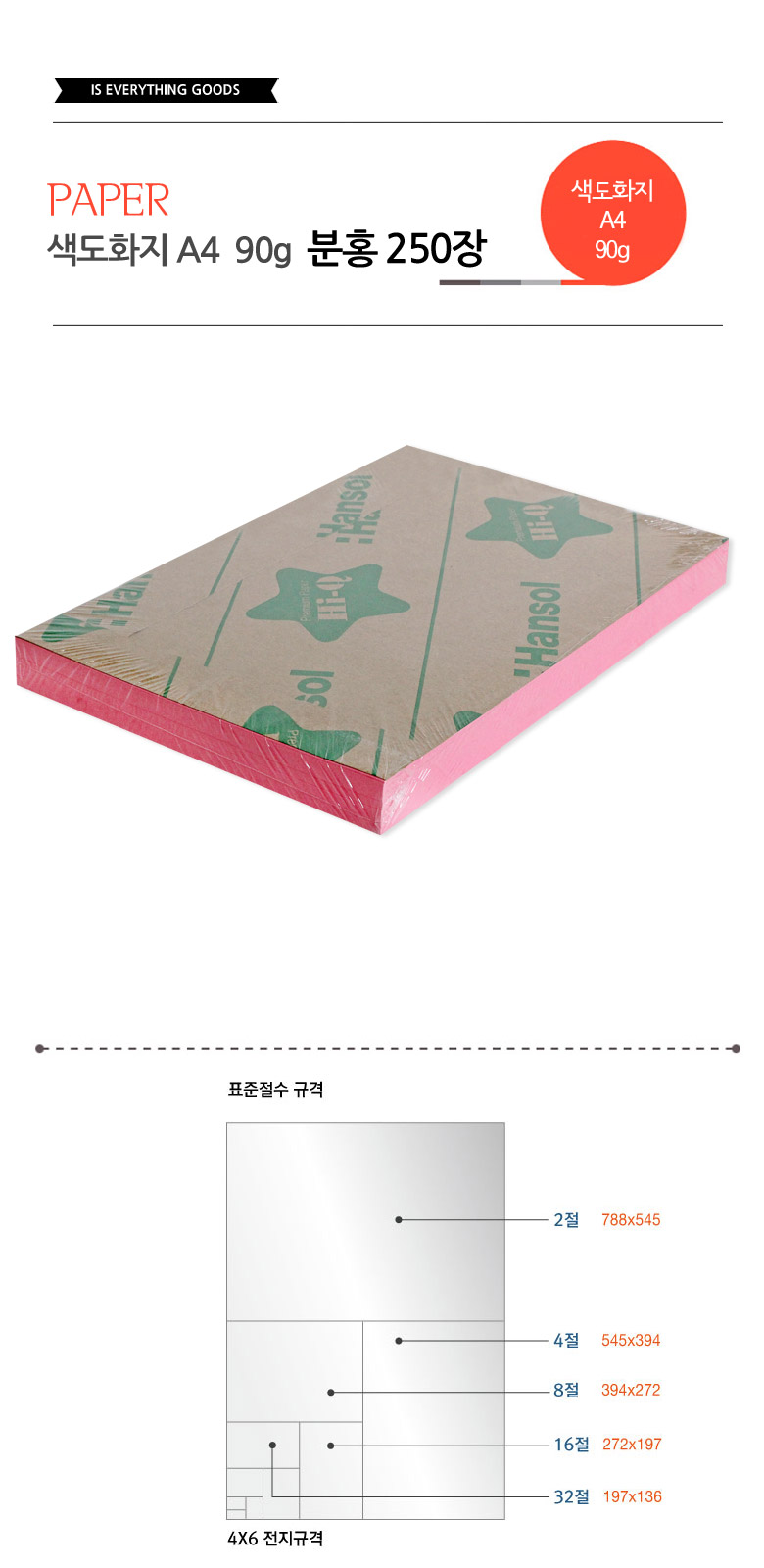 색도화지 A4 90g 분홍 250장 색도화지 그림색도화지 미술색도화지 A4색도화지 색지 분홍도화지 도화지 그림도화지 미술도화지 컬러도화지