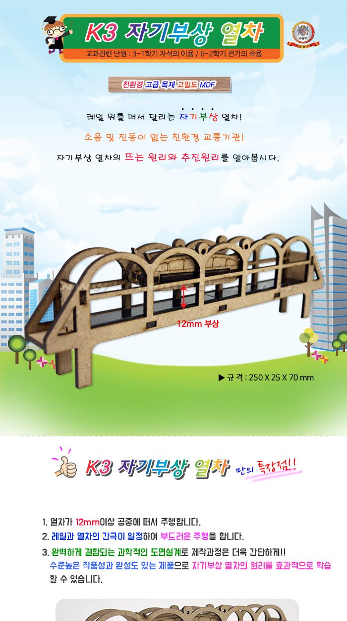 K3 자기부상 열차 만들기 교육 실험키트 초등과학교구 어린이과학교구 키즈과학교구 자기부상열차실험 DIY자기부상열차 자기부상열차탐구 자기부상열차학습 자기부상열차교육 어린이자기부상열차 키즈자기부상열차