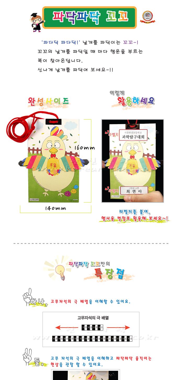 파닥파닥 꼬꼬 5인 세트 초등 DIY만들기 고무자석극배열이해 명찰만들기 자석의이해실험 자석실험교구 자석과학실험 초등자석실험 어린이자석실험 자석학습세트 마그네틱실험교구 과학학습교구