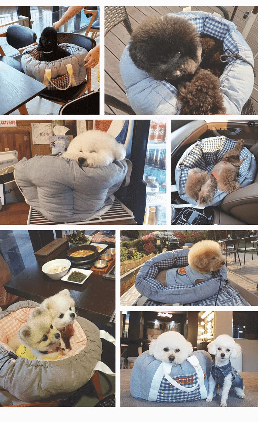 (러브핫핏) 호박방석 카시트 + 쿠션 세트 (핑크 아이보리)/강아지쿠션/호박방석/강아지이동가방/강아지캐리