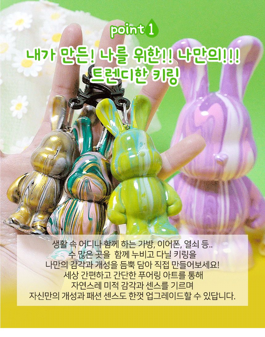 푸어링 아트토끼 키링 만들기 세트 - 솜사탕 세트 페인트아트 아트페인트 푸어링페인트아트 아트재료 공예재료 작품만들기 나만의키링 키링만들기 나만의키홀더 열쇠고리만들기