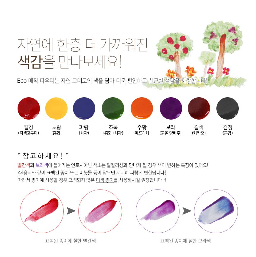 Eco 매직 파우더 8색 세트 안전한물감 아이물감 놀이물감 파우더물감 워셔블물감 두뇌계발 창의성향상 물감놀이 아이들놀이물감 물에녹여쓰는물감