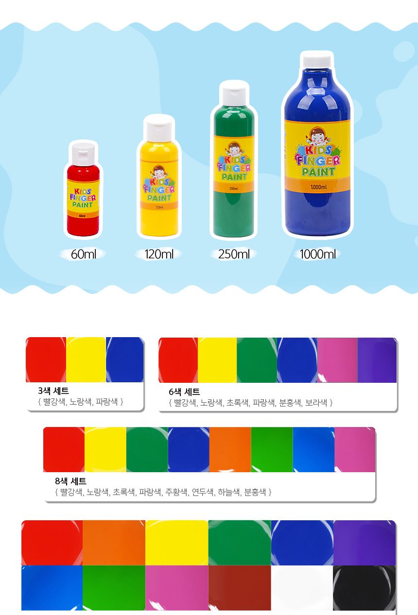 키즈 핑거페인트250ml 6색 세트 핑거페인트 물감놀이 미술놀이 어린이물감 놀이물감 핑거페인팅 오감발달 그림물감 놀이물감 촉감놀이