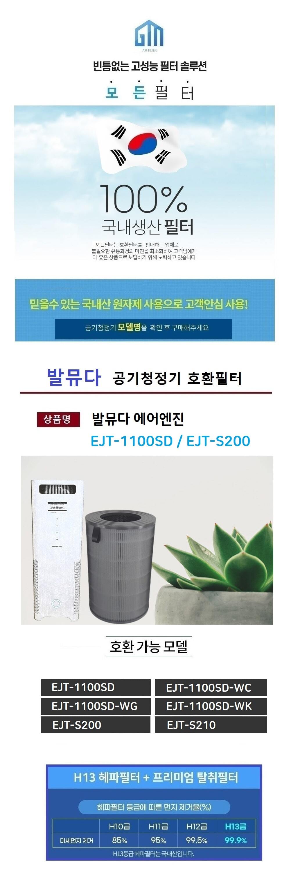 NEW 국산 발뮤다호환 에어엔진 EJT-S200 공기청정기필터/공기청정기필터/공기청정기호환필터/필터교환/필터
