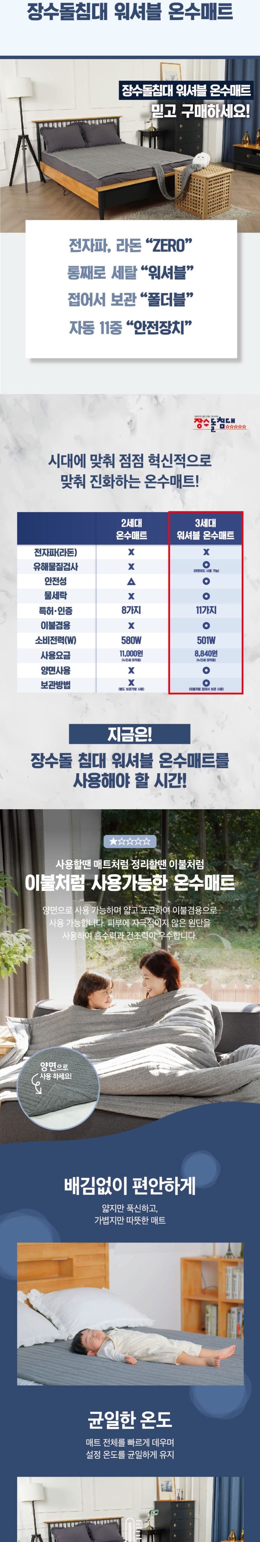 장수돌침대 워셔블 온수매트 퀸 HMJS-H800Q/온수매트/온수장판/전기매트/전기장판/침대온수매트/발열매트/