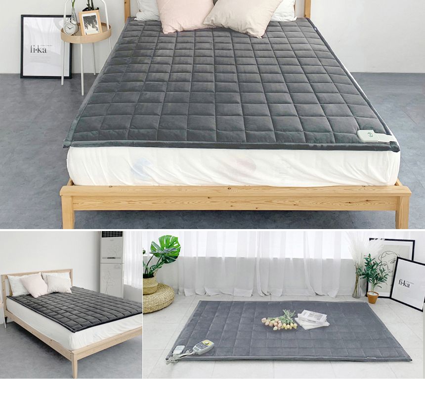 (라이트그레이) 탄소매트 온열 숯 더블 2인용 분리난방/전기장판/전기요/장판/겨울장판/거실장판/침대전기