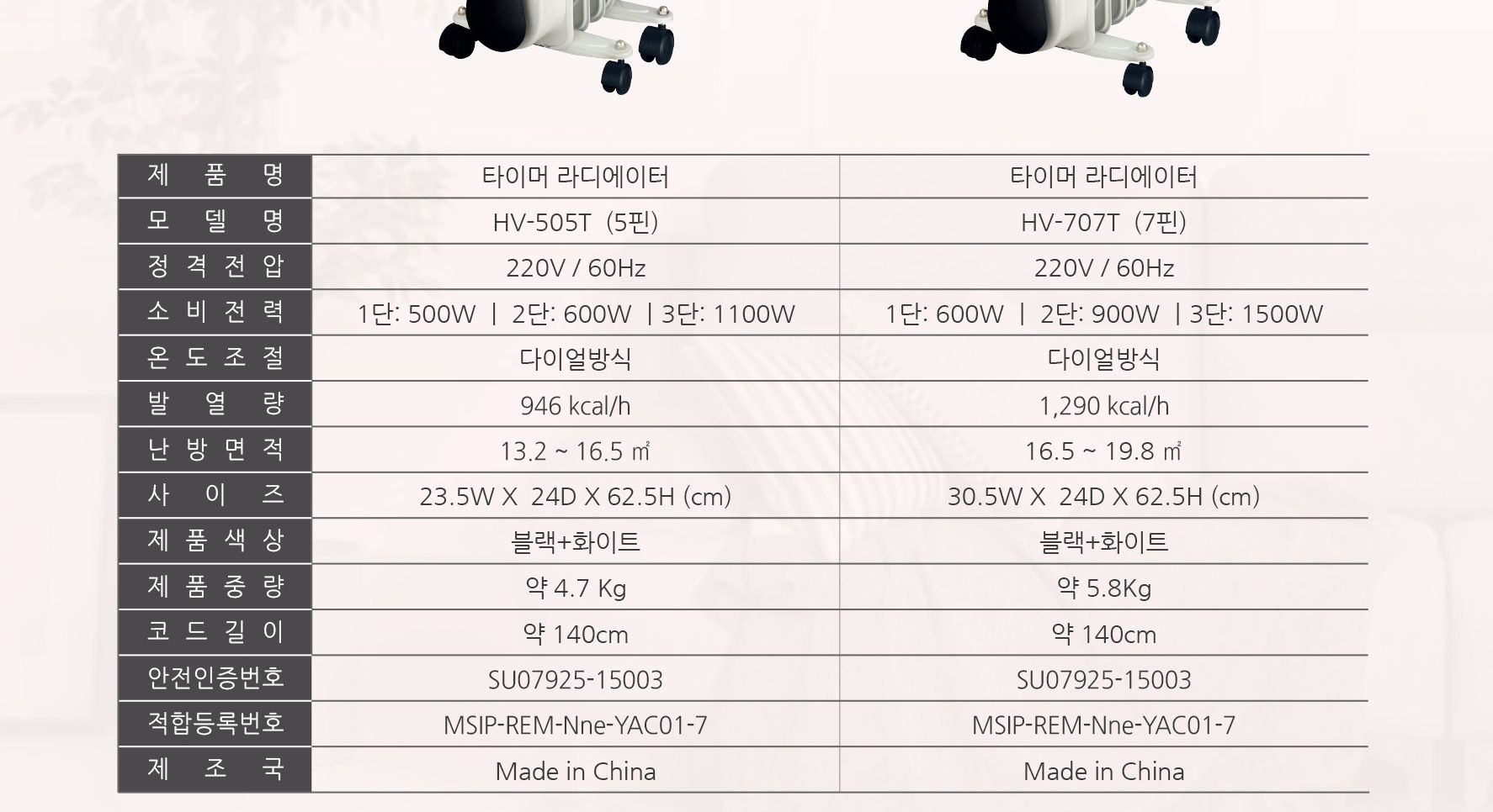 타이머 5핀 라디에이터 HV-505T/5핀라디에이터/전기라디에이터/난방라디에이터/전기난방라디에이터/온풍히