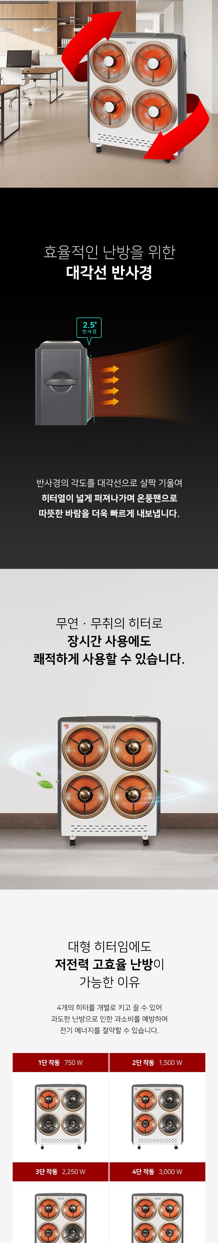 인더스 인공지능 하이라이트 히터 4구 IN-4000H/이동식전기히터/사무실전기히터/4구전기히터/하이라이트전