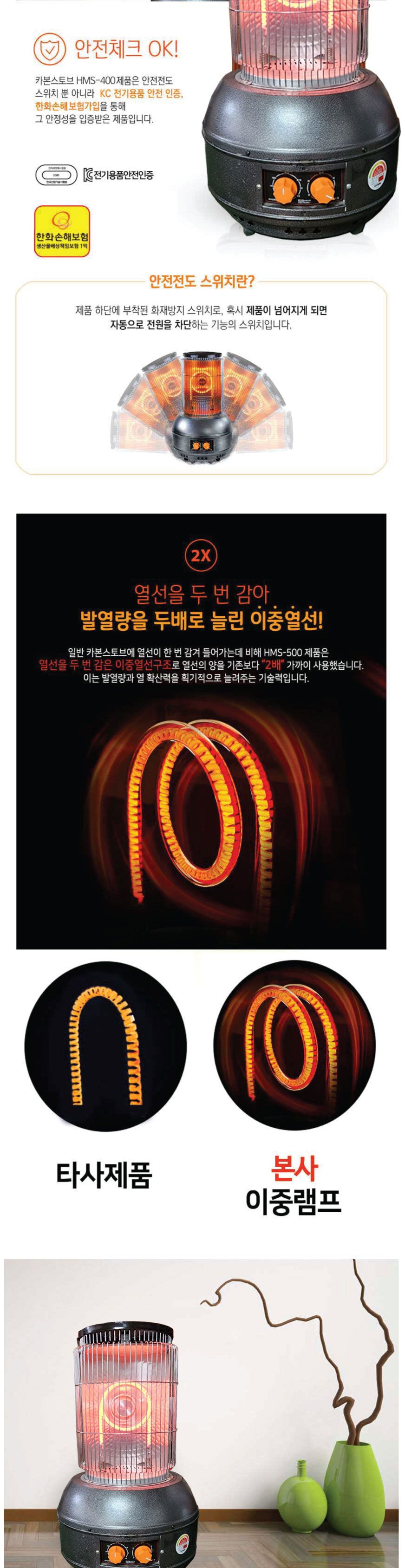 나노카본 전기히터 HMS-600/가정용전기히터/괘속난방히터/빠른난방히터/스탠딩히터/카본스토브/스토브히터/