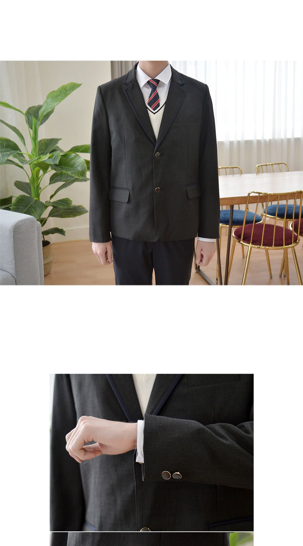 교복몰 차콜 네이비 라인 자켓 남자 교복 학생복 남성교복자켓 남자교복자켓 투버튼교복자켓 남성교복재킷 남자교복재킷 심플교복자켓 학생교복자켓 남학생교복마이 남자교복마이 테마교복마이 코스튬교복마이 테마의상교복자켓