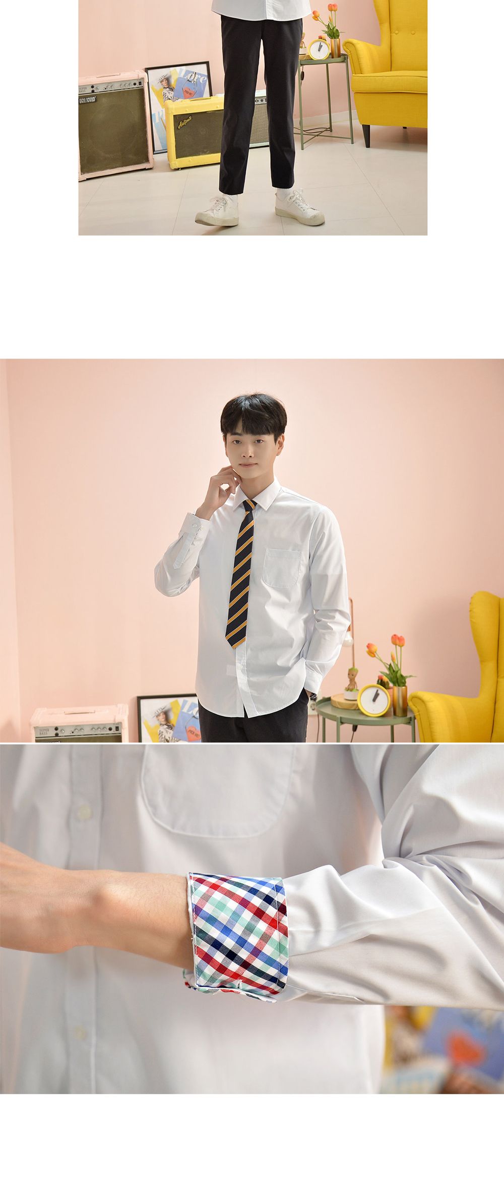 교복몰 프리미엄 남성 화이트 셔츠 컬러체크 교복 남자교복셔츠 남성긴팔셔츠 심플교복셔츠 고급교복셔츠 긴팔교복셔츠 화이트교복셔츠 남학생교복셔츠 학생셔츠세트 스판교복셔츠 교복남방 남자학교남방