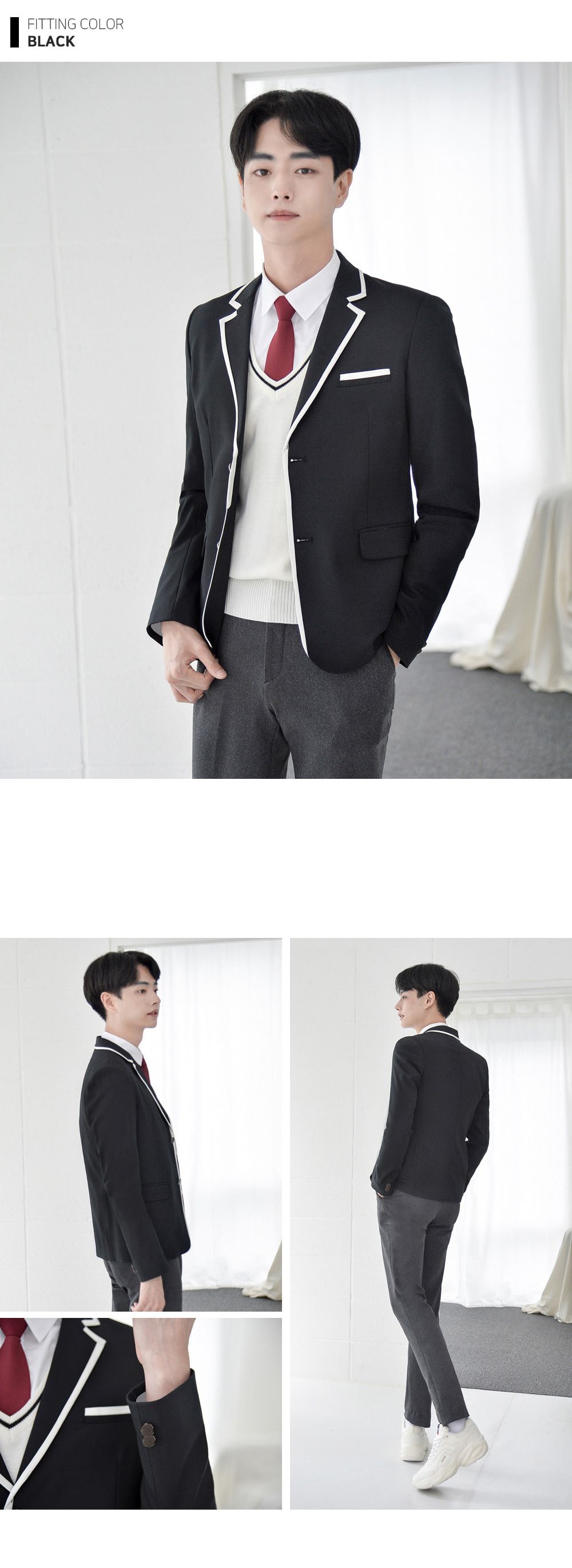 교복몰 화이트 라인 자켓 남자 교복 학생복 마이 남성교복자켓 남자교복자켓 투버튼교복자켓 남성교복재킷 남자교복재킷 배색라인교복자켓 학생교복자켓 남학생교복마이 남자교복마이 테마교복마이 코스튬교복마이 테마의상교복자켓