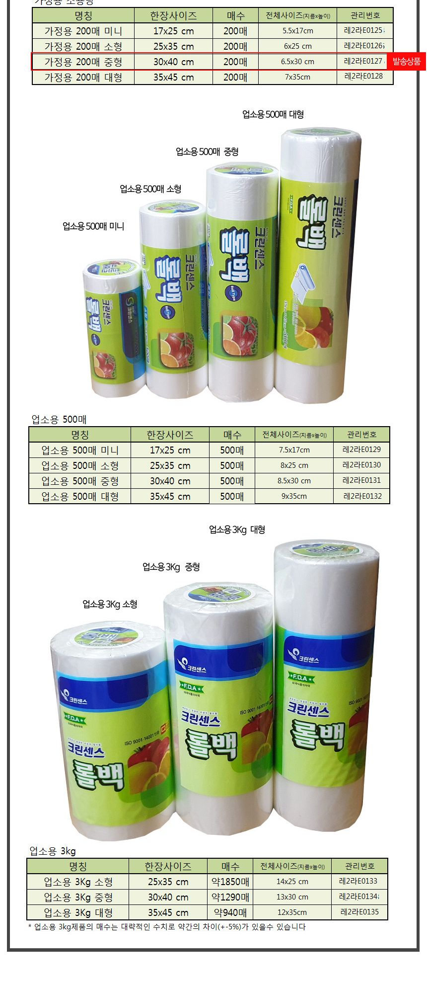 크린센스 비닐봉지 위생 롤백 30x40cm 200매 1회용비닐 롤백 위생비닐팩 비닐백 비닐팩 비닐봉지 비닐봉투 위생백 위생봉투 위생봉지 음식비닐