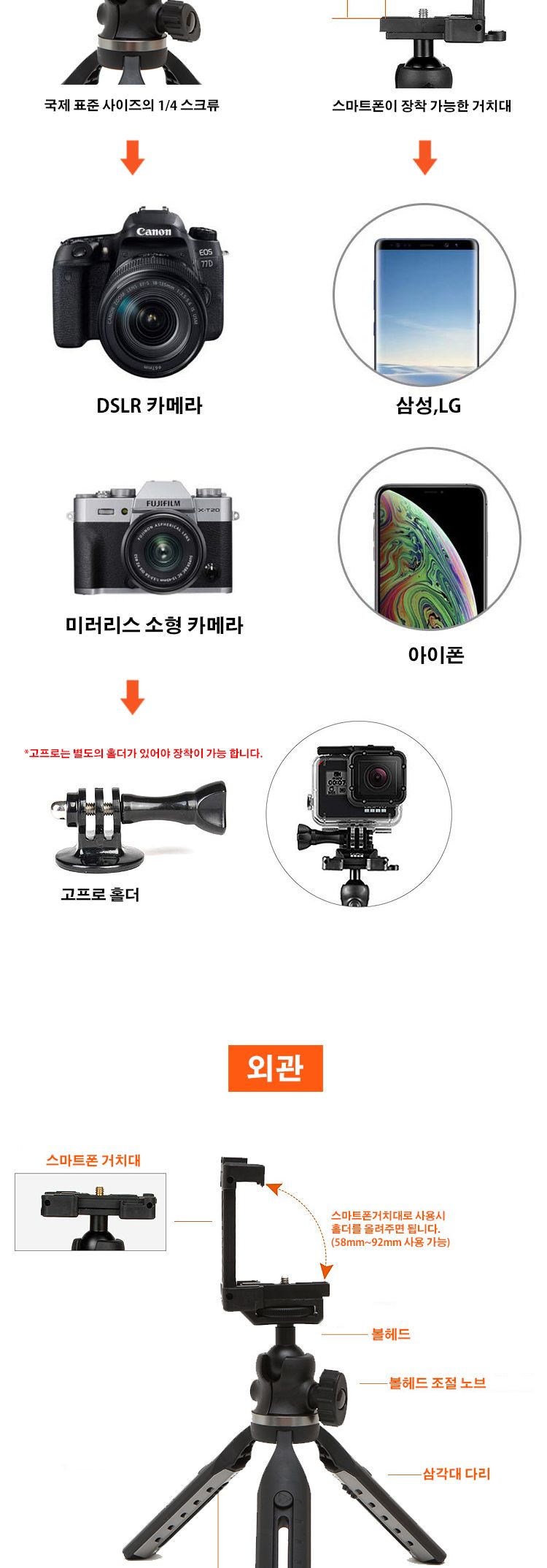 코만 MT30 스마트폰 미러리스 카메라 미니삼각대/삼각대/폰삼각대/카메라삼각대/스마트폰삼각대/휴대폰삼각