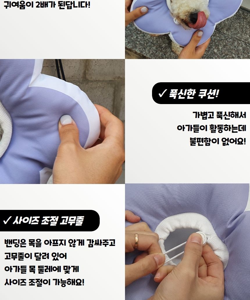 꽃피는 강아지 고양이 쿠션 넥카라 퍼플 L/애완쿠션/동물쿠션/반려쿠션/강아지쿠션/고양이쿠션/넥쿠션/애완