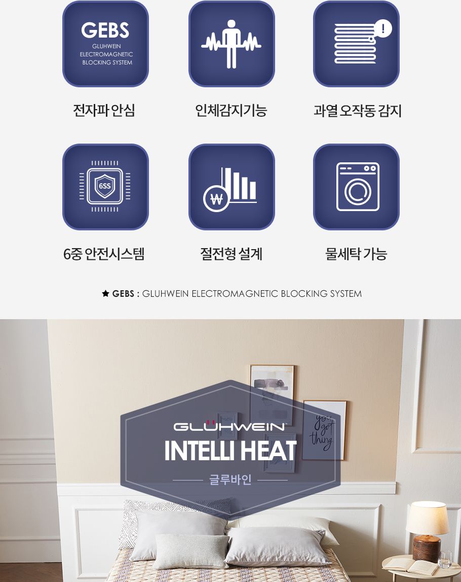 글루바인 전자파안심 인체감지 물세탁 전기요 GKD-113/전기요/겨울전기요/따뜻한전기요/가정용전기요/전기
