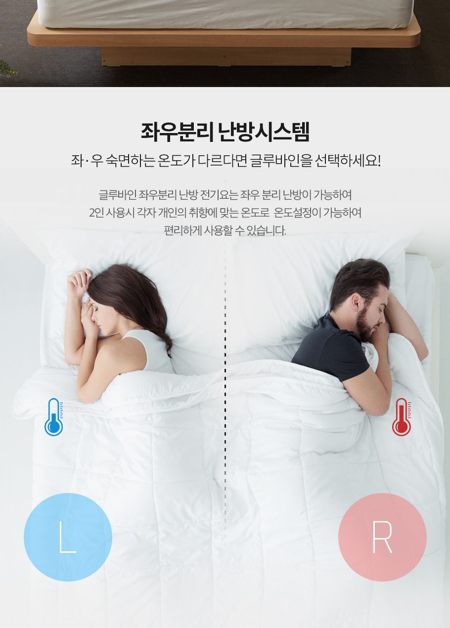 글루바인 전자파안심 좌우 분리난방 전기요 GKS-024/전기요/겨울전기요/따뜻한전기요/가정용전기요/전기매