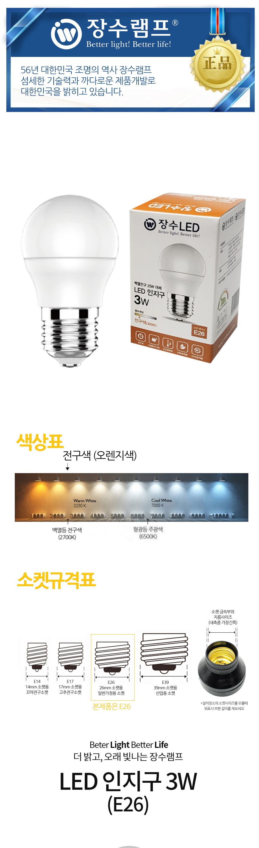 장수 LED 인지구 E26 전구색 백열등 볼전구 볼램프 전구 램프 LED전구 LED램프 교체용전구 작업등전구 작업램프 실내등 전구교체