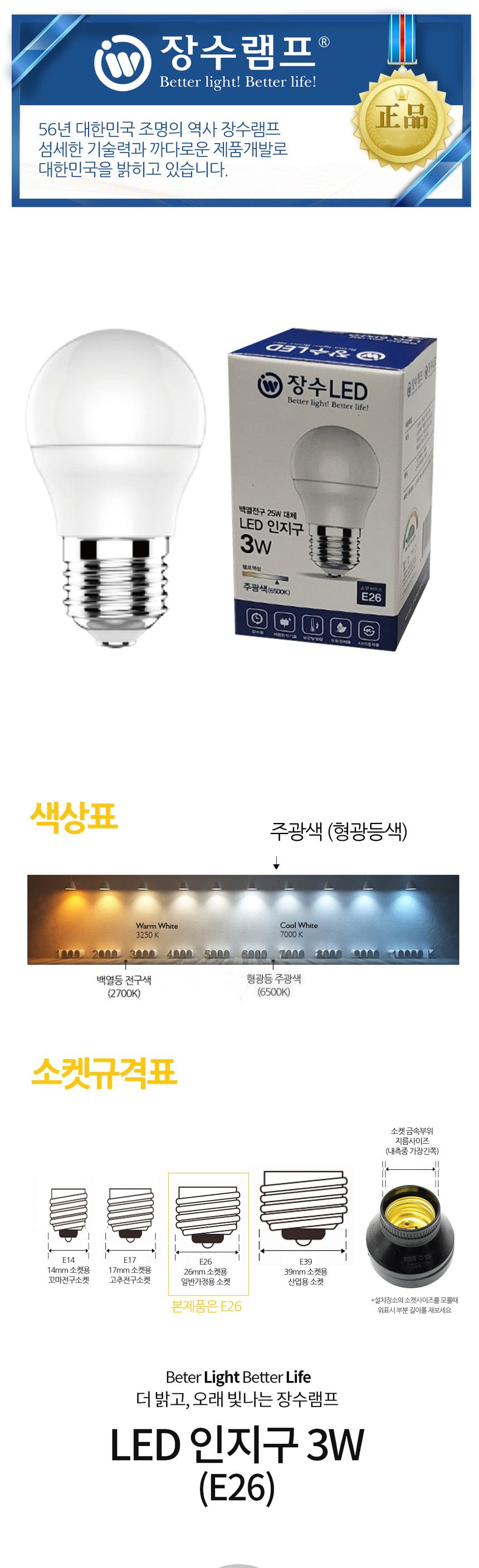 장수 LED 인지구 E26 주광색 형광등 볼전구 볼램프 전구 램프 LED전구 LED램프 교체용전구 작업등전구 작업램프 실내등 전구교체
