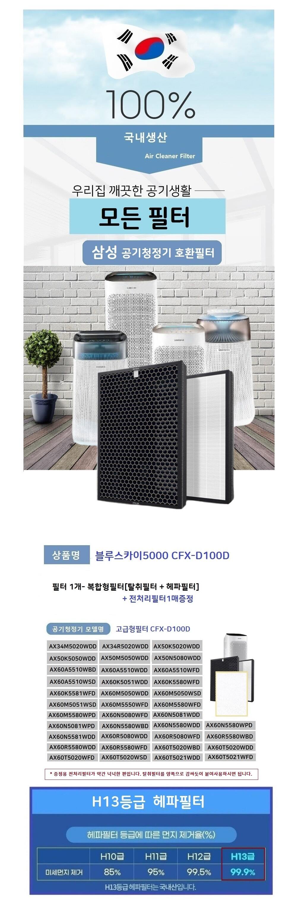 국산 블루스카이5000 고급형 AX50N5080WDD 호환필터/공기청정기필터/공기청정기호환필터/필터교환/필터교체