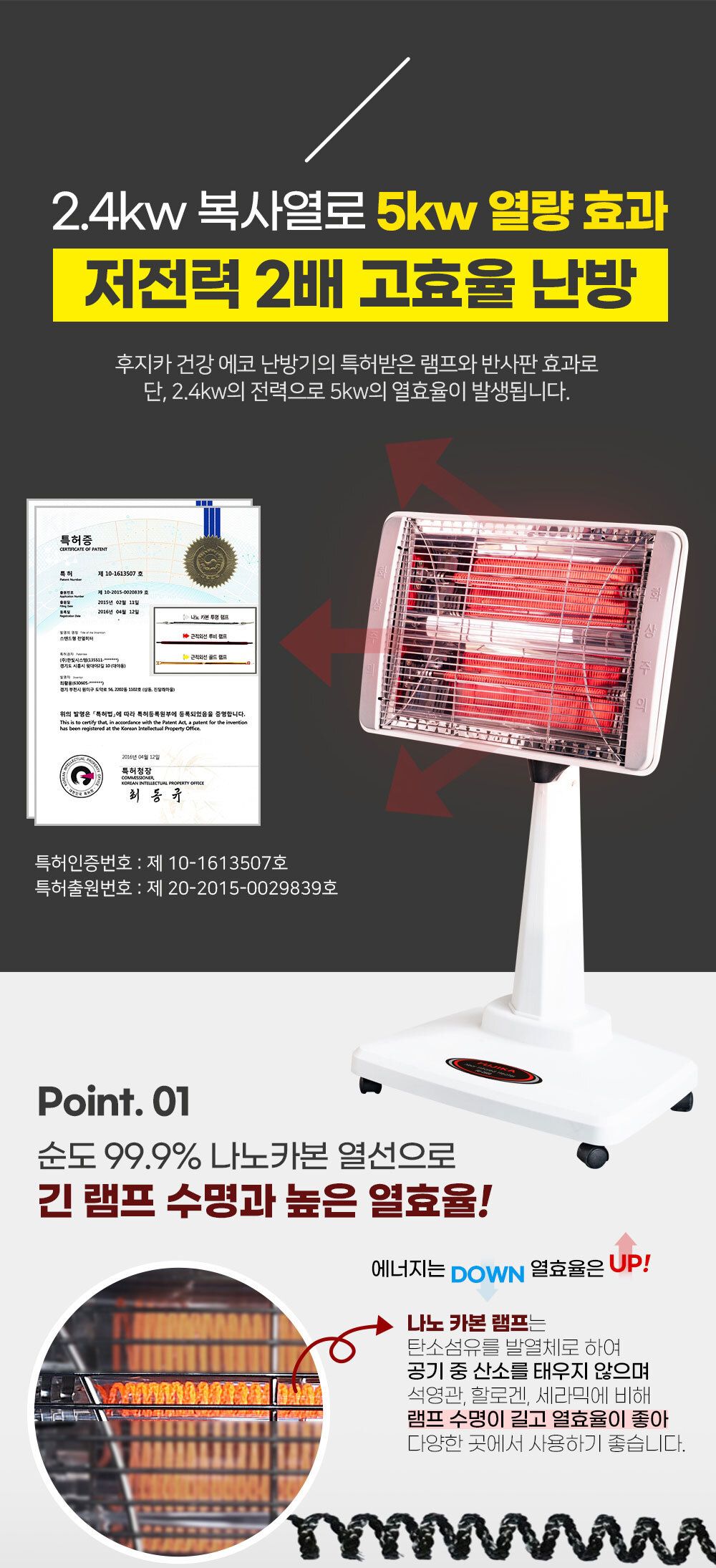 근적외선 루비 에코 난방기 FU-2440 2단/근적외선난방기/겨울난방히터/난방히터/히터/전기히터/전기난방히