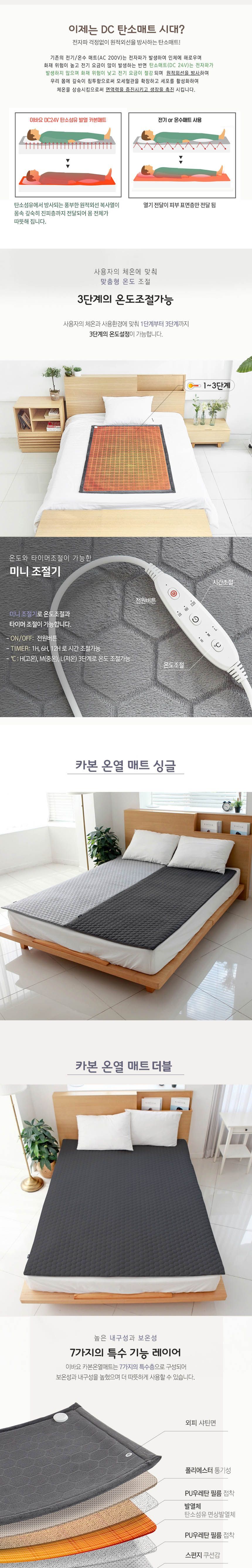 EVAYO DWS-03 DC24V 카본 온열 매트 더블+샤틴면커버/카본매트/카본온열매트/카본전기매트/전기장판/전기매