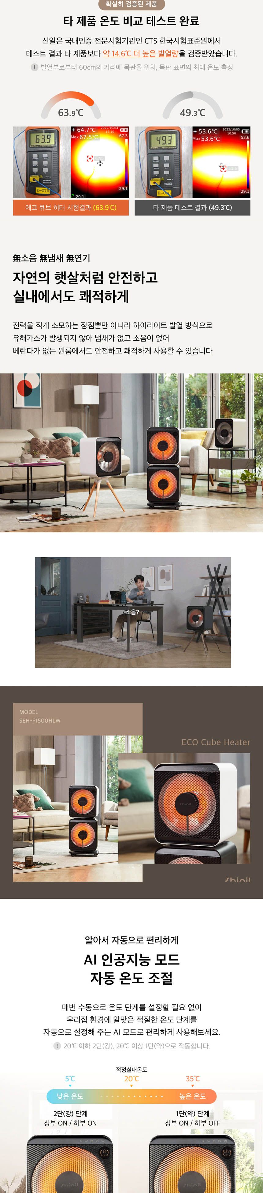 신일 에코 큐브 하이라이트 히터(2구)(SEH-F1500HLW)/히터/겨울히터/난방히터/따뜻한히터/하이라이트/2구히