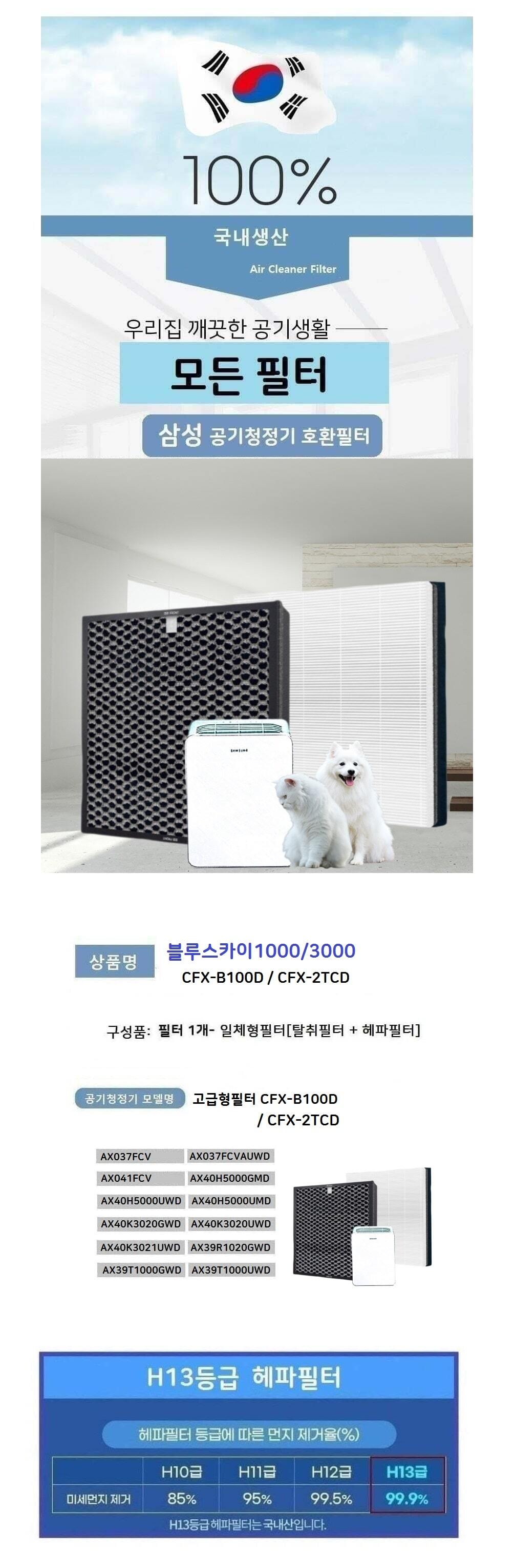 국산 블루스카이1000.3000 AX037FCV 공청기호환필터/공기청정기필터/공기청정기호환필터/공기청정기일체형