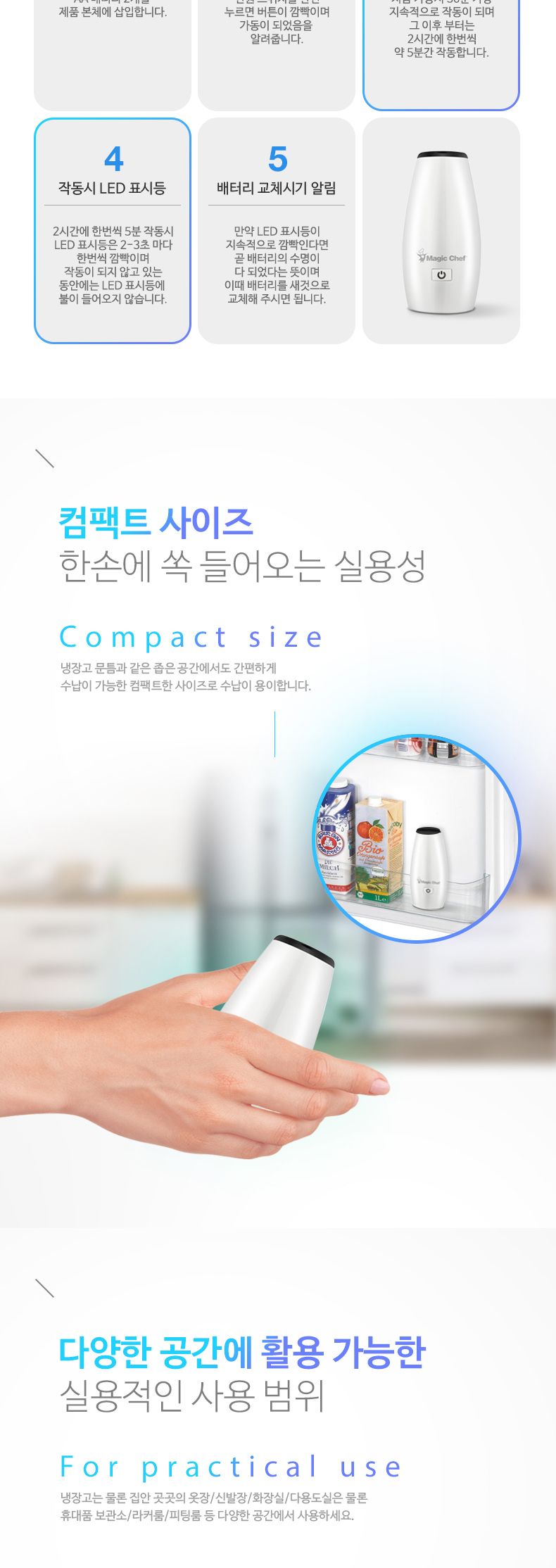매직쉐프 다용도 냄새 탈취기/공기청정기/공기정화기/미니공기청정기/미니공기정화기/옷장공기청정기/냉장