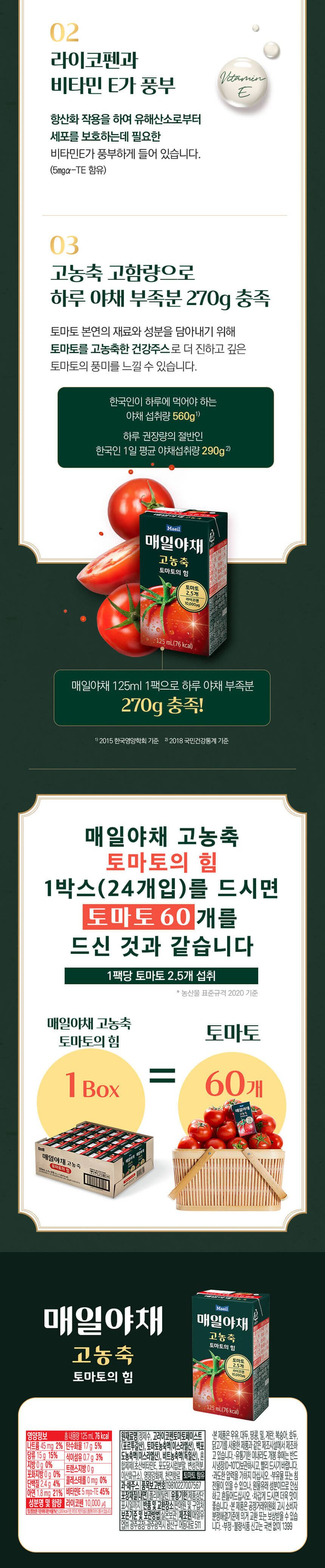 매일야채 농축 2종 (토마토의힘당근의힘) 125mlx24팩/음료/음료수/과일음료/과일음료수/토마토음료/토마토