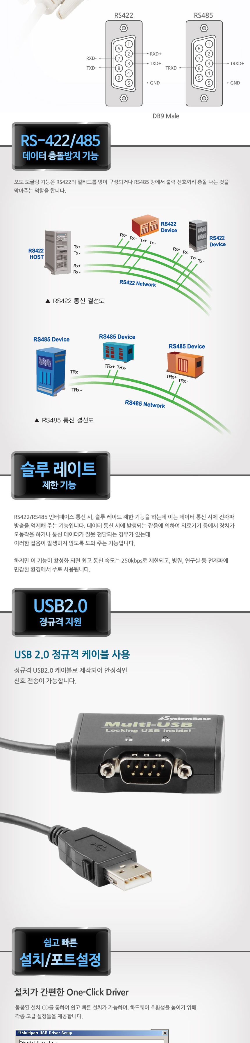 시스템베이스 1포트 USB to RS422 RS485 컨버터/컨버터케이블/컨버터장비/1포트USBTORS422RS485컨버터/RS42