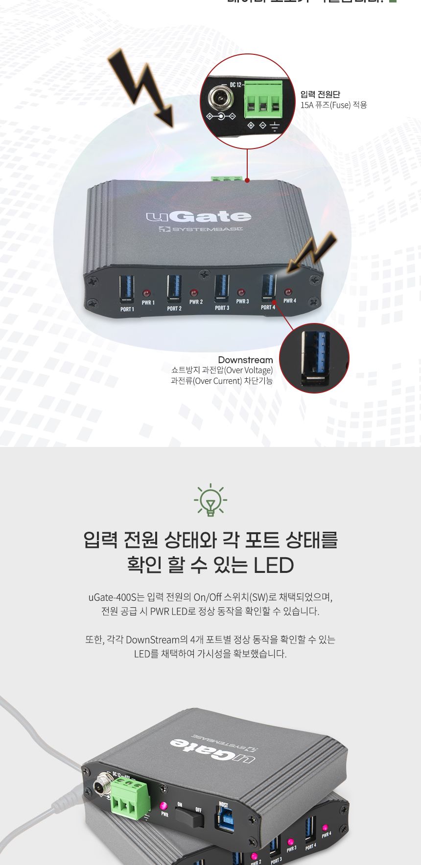 시스템베이스 uGate-400S 산업용 4포트 USB3.1 Gen1 허브/산업용허브/4포트허브/USB4포트허브/산업용USB허