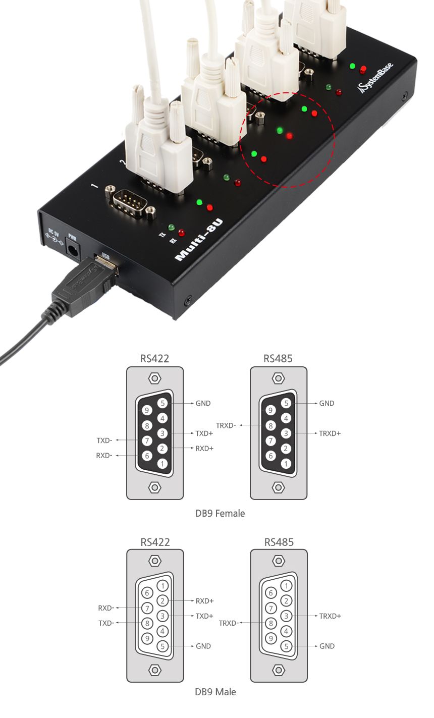 시스템베이스 Multi-8 USB COMBO(M) 8포트 USB to RS422 RS485 컨버터 DB9M Male 타입/컨버터/USB젠더/디스