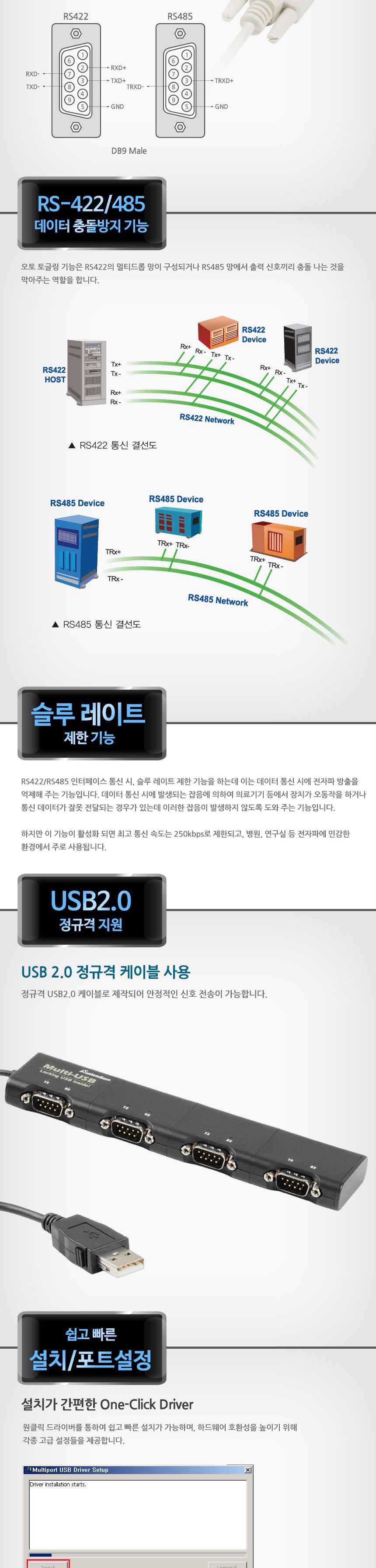 시스템베이스 Multi-4 USB COMBO V4.0 4포트 USB to RS422 RS485 컨버터 DB9M Male 타입/컨버터/USB젠더/디