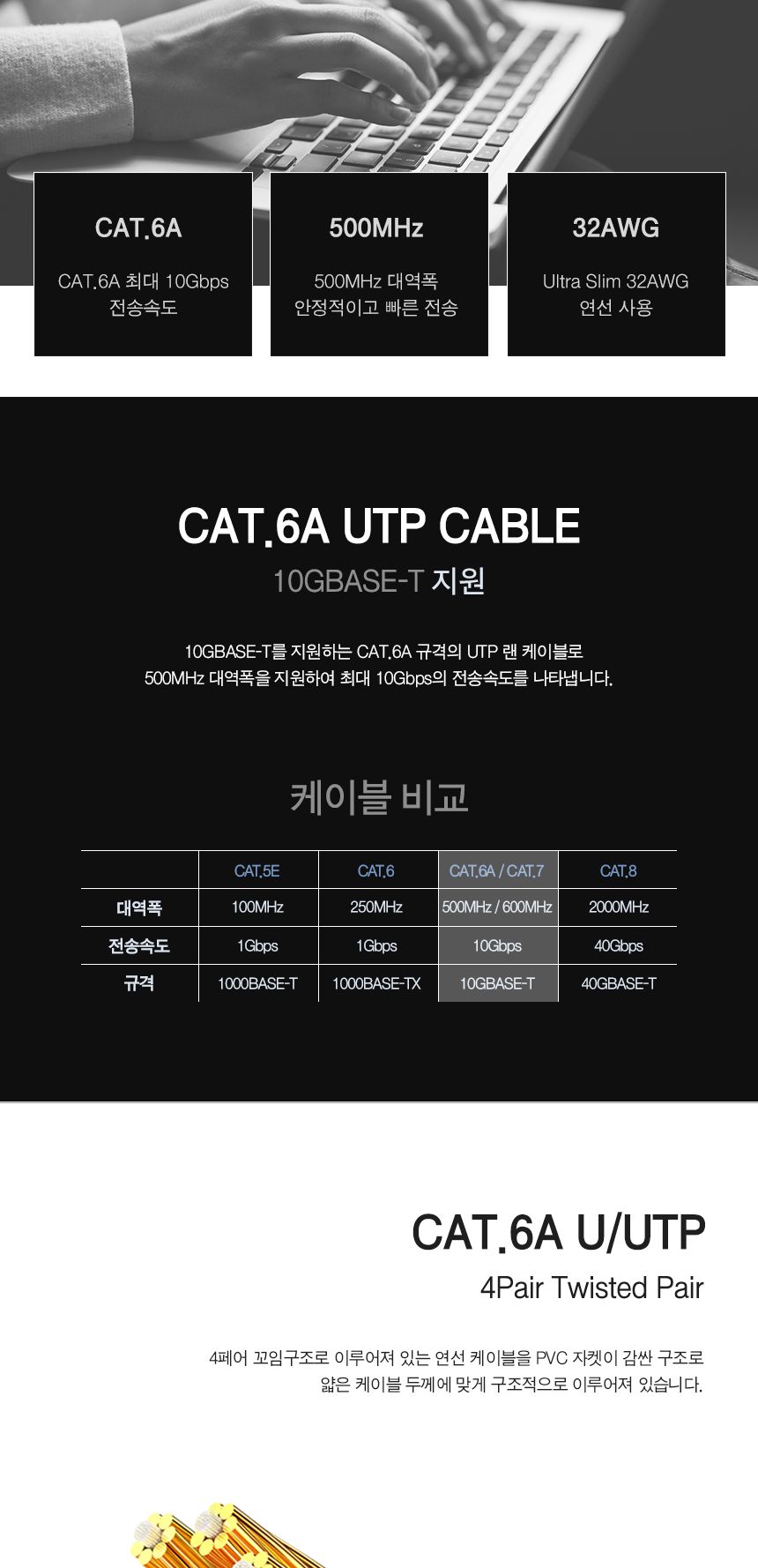 Cat.6A UTP 슬림 랜 케이블 3m (30608)/케이블/랜케이블/인터넷케이블/인터넷선/컴퓨터랜선/컴퓨터랜케이블