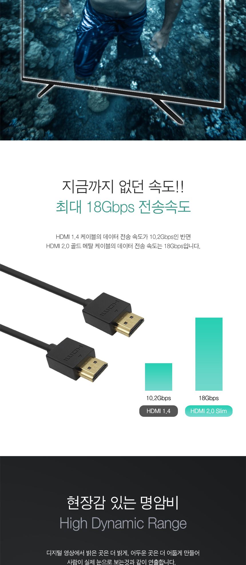 HDMI 2.0 Slim 슬림케이블 2m (30450)/HDMI케이블/케이블/컴퓨터케이블/PC케이블/영상케이블/영상출력케이