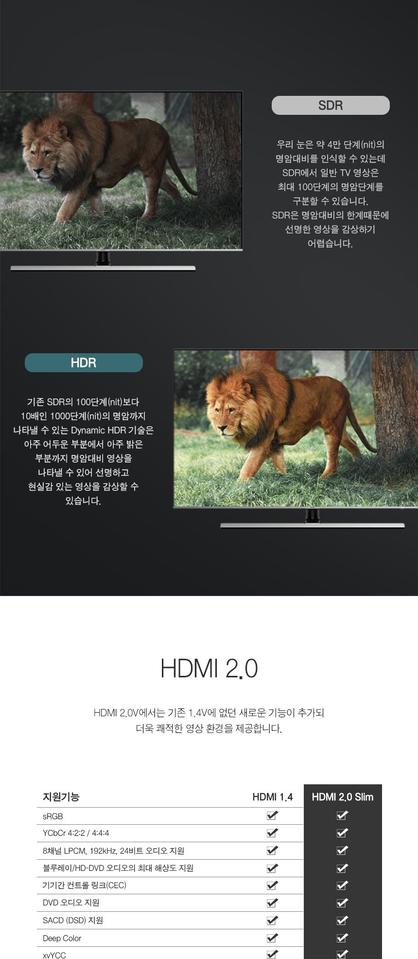 HDMI 2.0 Slim 슬림케이블 2m (30450)/HDMI케이블/케이블/컴퓨터케이블/PC케이블/영상케이블/영상출력케이