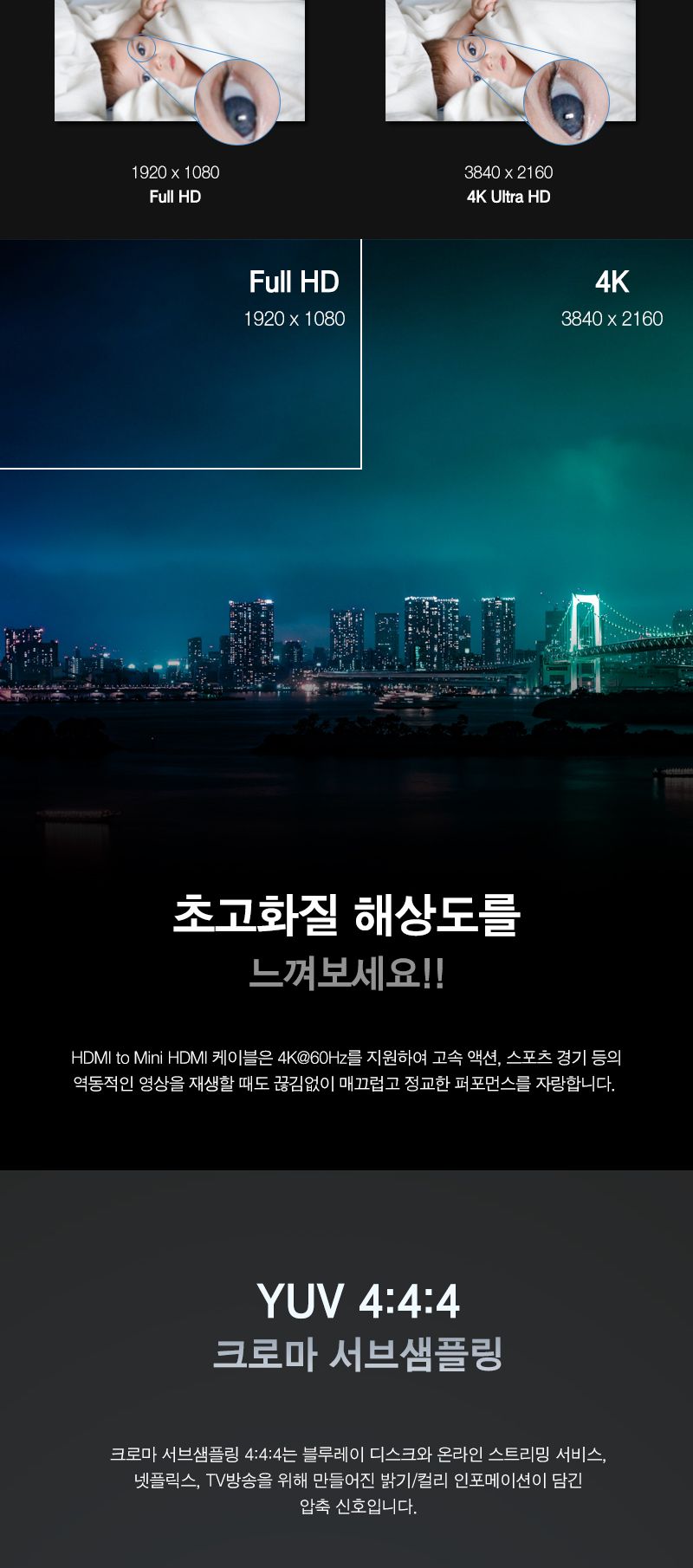 HDMI to Mini HDMI 2.0 케이블 2m . 4K 60Hz (20335)